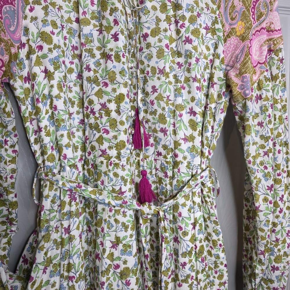 A Loves A Boho Floral Paisley Midi Dress Tassel Tie Long Sleeve Sz S Cottagecore - Picture 5 of 8